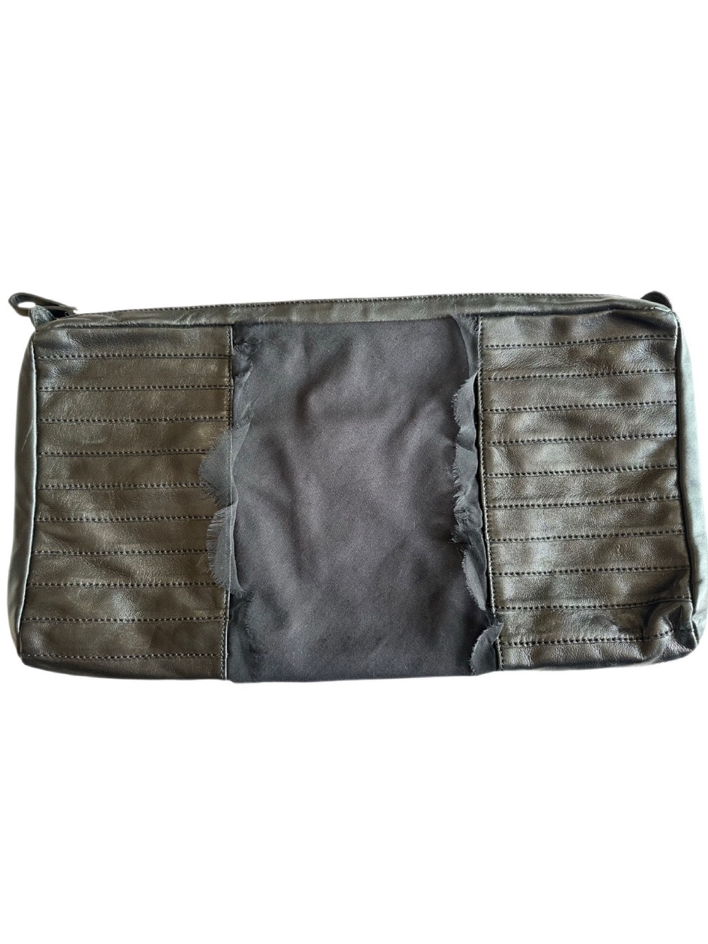 Hervé Léger Black Lambskin Leather Lace Mixed Media Oversized Clutch